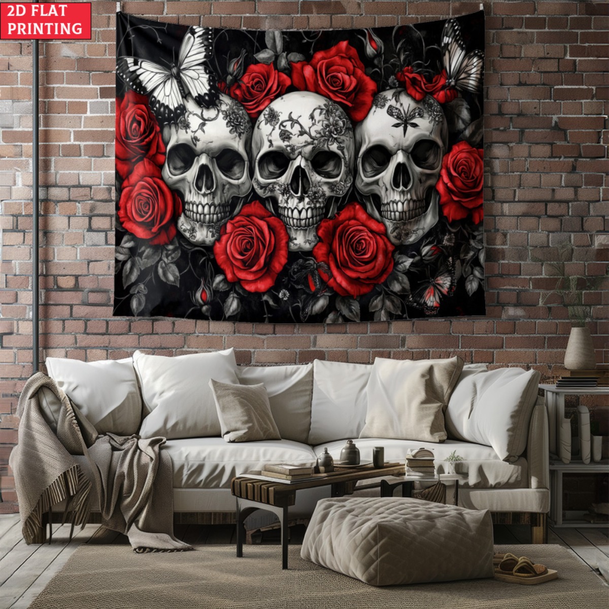 Interior Design Home Decor - unframed Skull and Roses Gothic Tapestry