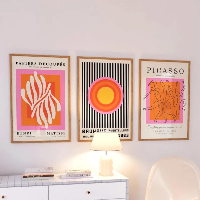 Interior Design Room - 3pcsModern Orange Bauhaus And Picasso Wall