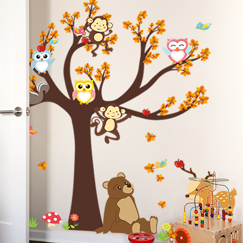 Interior Design Magazine - Owl Monkey Animals Tree Cartoon Vinyl