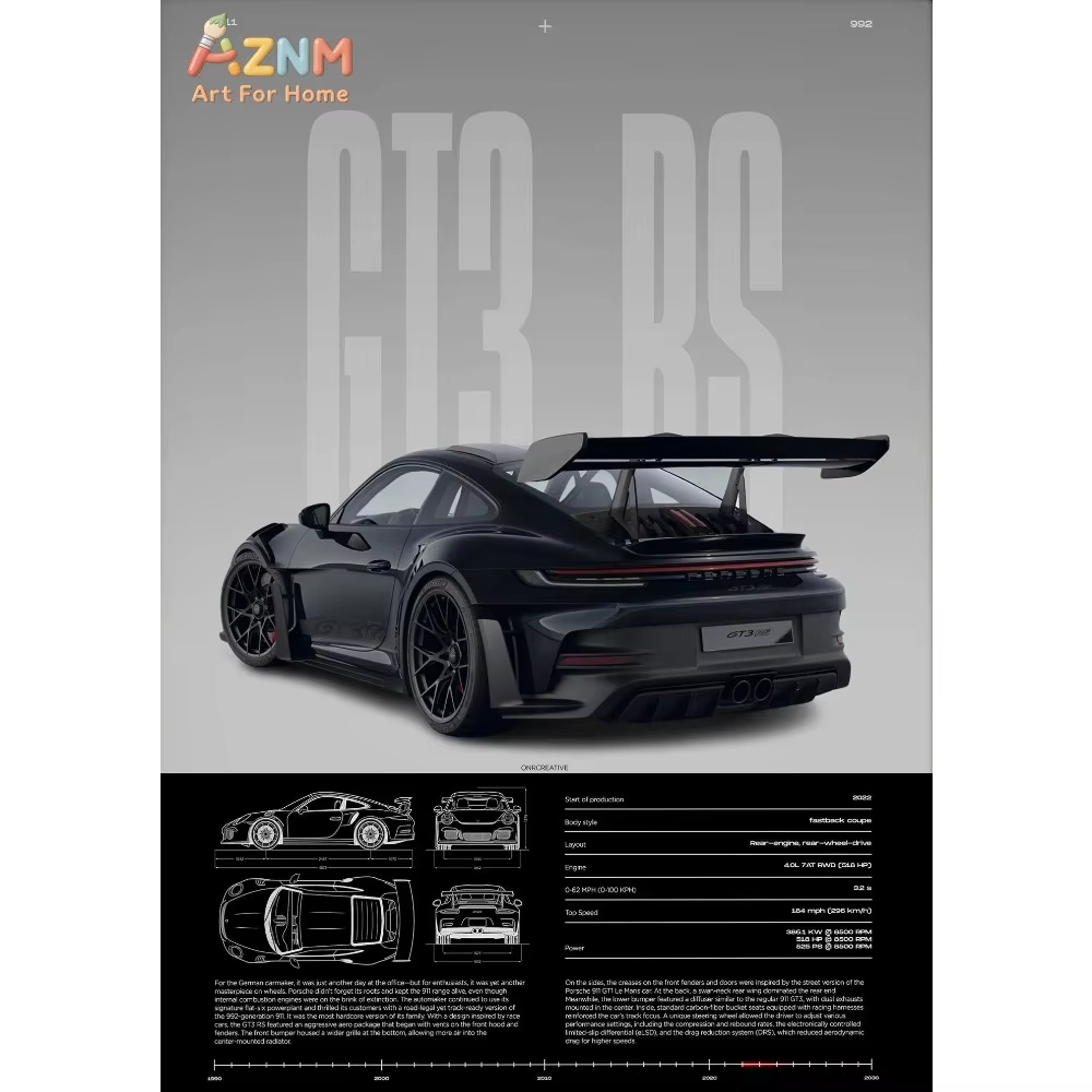 Interior Design Home Decor - 1pc Minimalist 911 GT3-RS 718 GT4