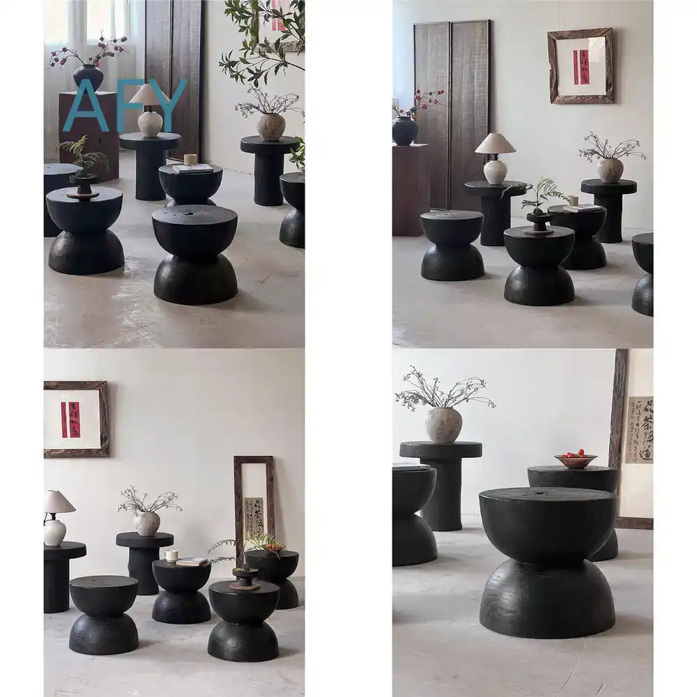 Interior Design Zen Style - Carbonized Wood Stool for Home Decor