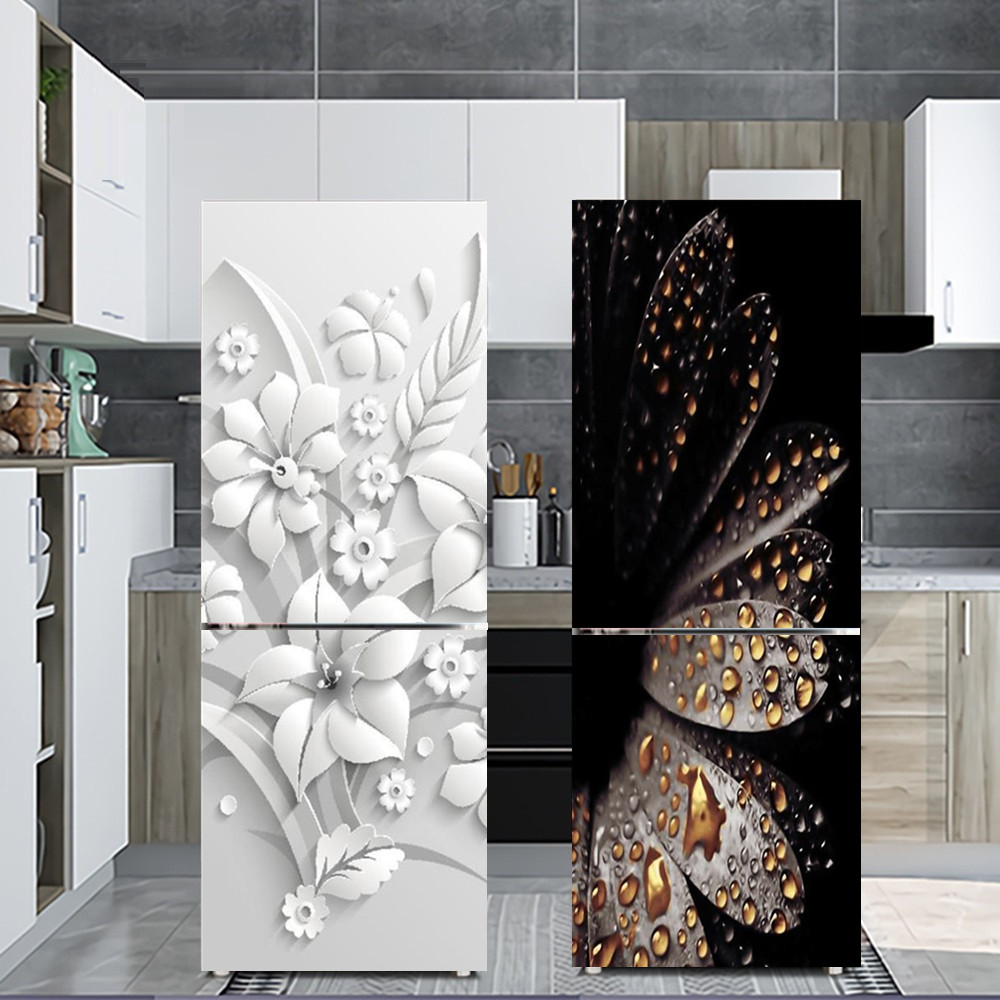 Interior Design Kitchen - White Flower Refrigerator Decorative Sticker Self