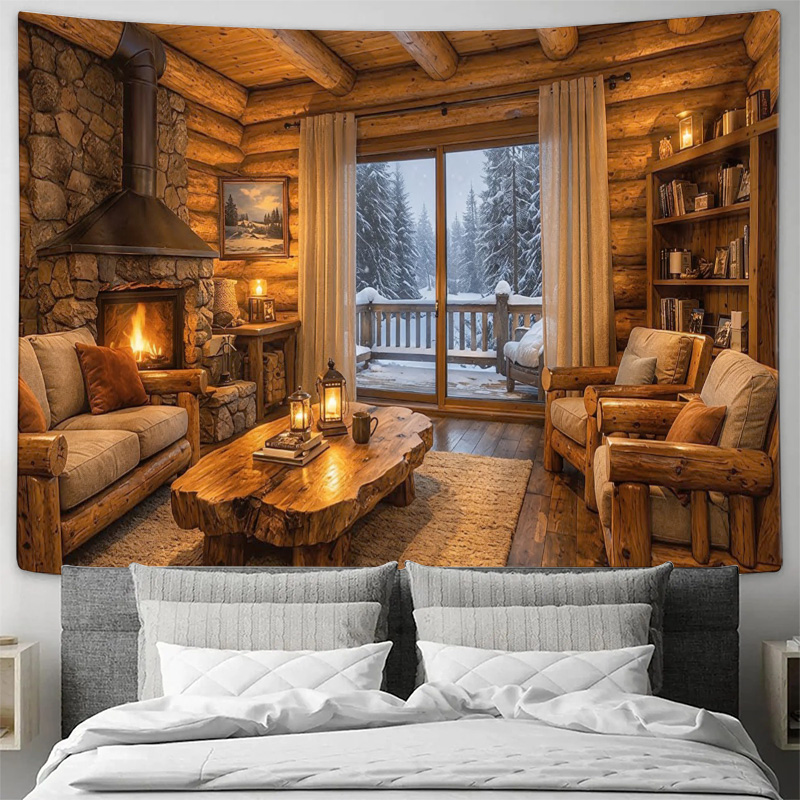 Cozy Wooden Cabin Fireplace In - Interior Design Home Decor 评论和价格