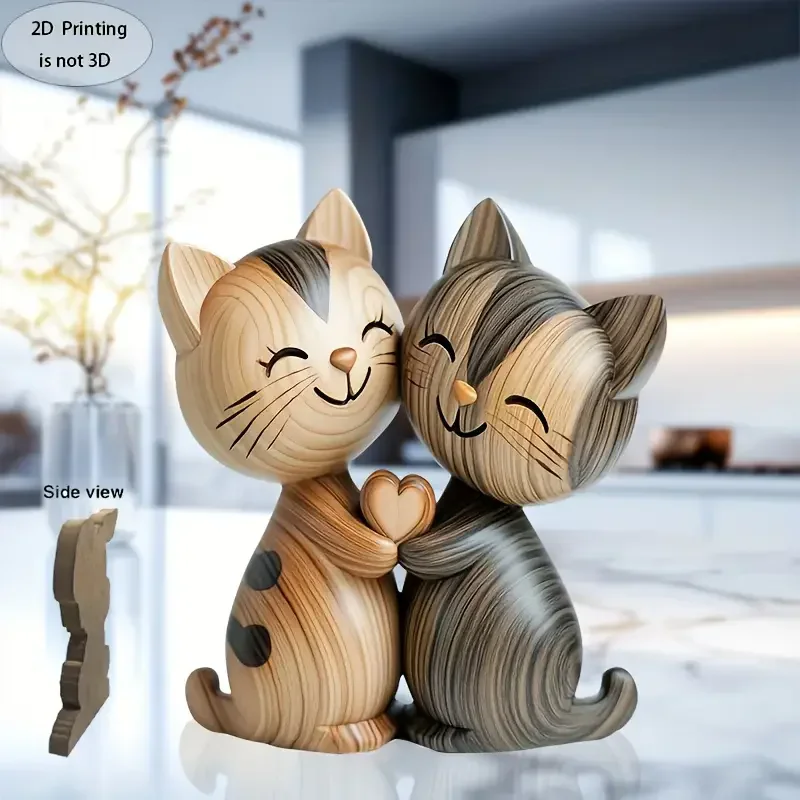 Wooden Kitten Couple Sculpture - Interior Design School 评论和价格