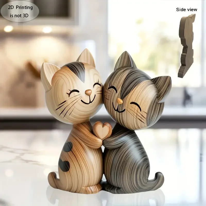 Wooden Kitten Couple Sculpture - Interior Design School 评论和价格