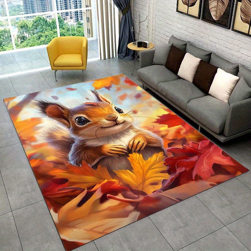 Autumn Squirrel Rug for Cozy L - Interior Design Living Room Ideas 评论和价格