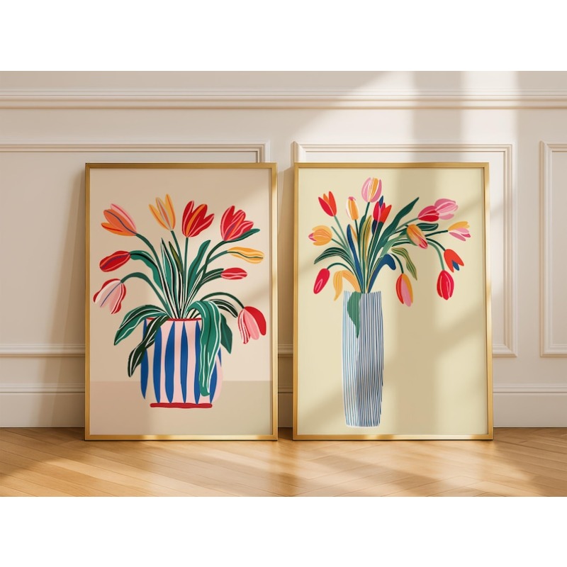 2pcs Tulip Flowers Canvas Wall - Interior Design Kitchen 评论和价格