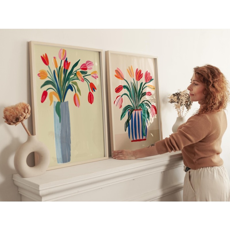 2pcs Tulip Flowers Canvas Wall - Interior Design Kitchen 评论和价格