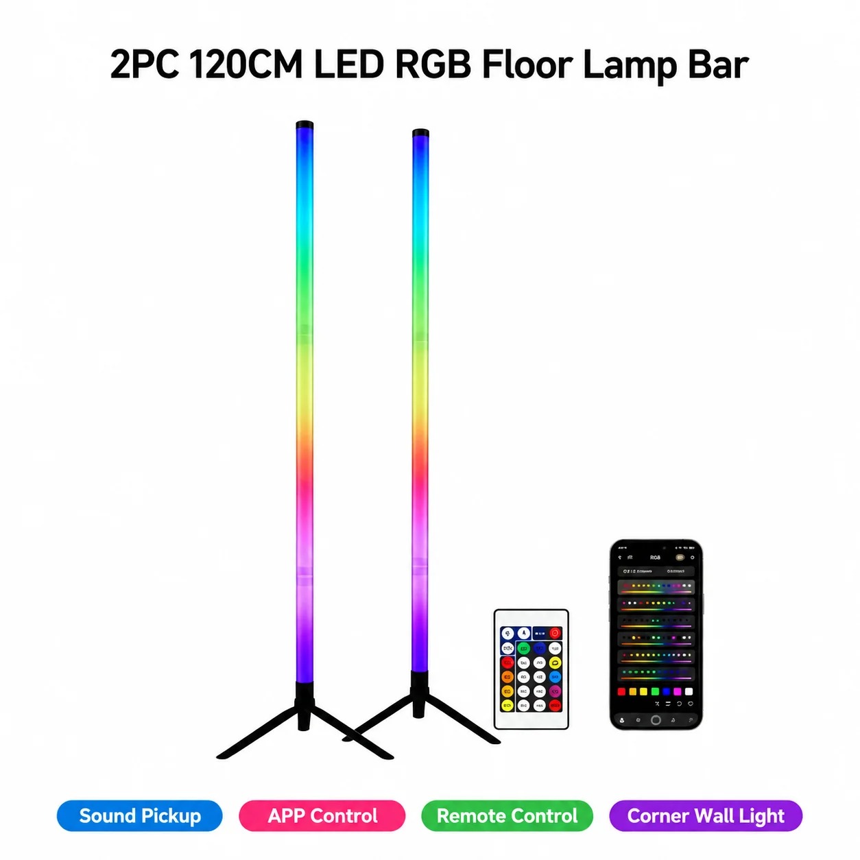 2PCS 120CM RGB Floor Lamp, Sou - Interior Design Room 评论和价格