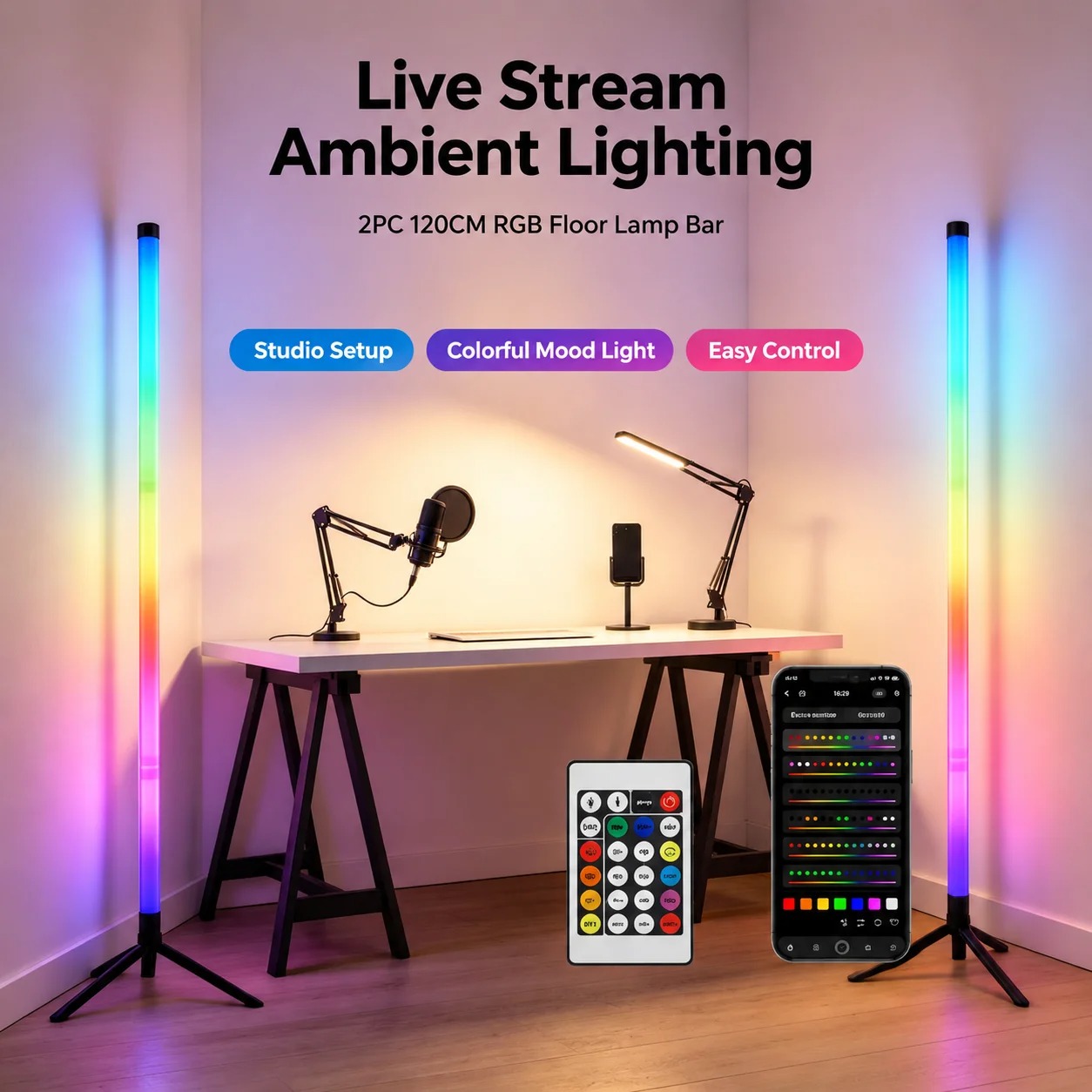 2PCS 120CM RGB Floor Lamp, Sou - Interior Design Room 评论和价格