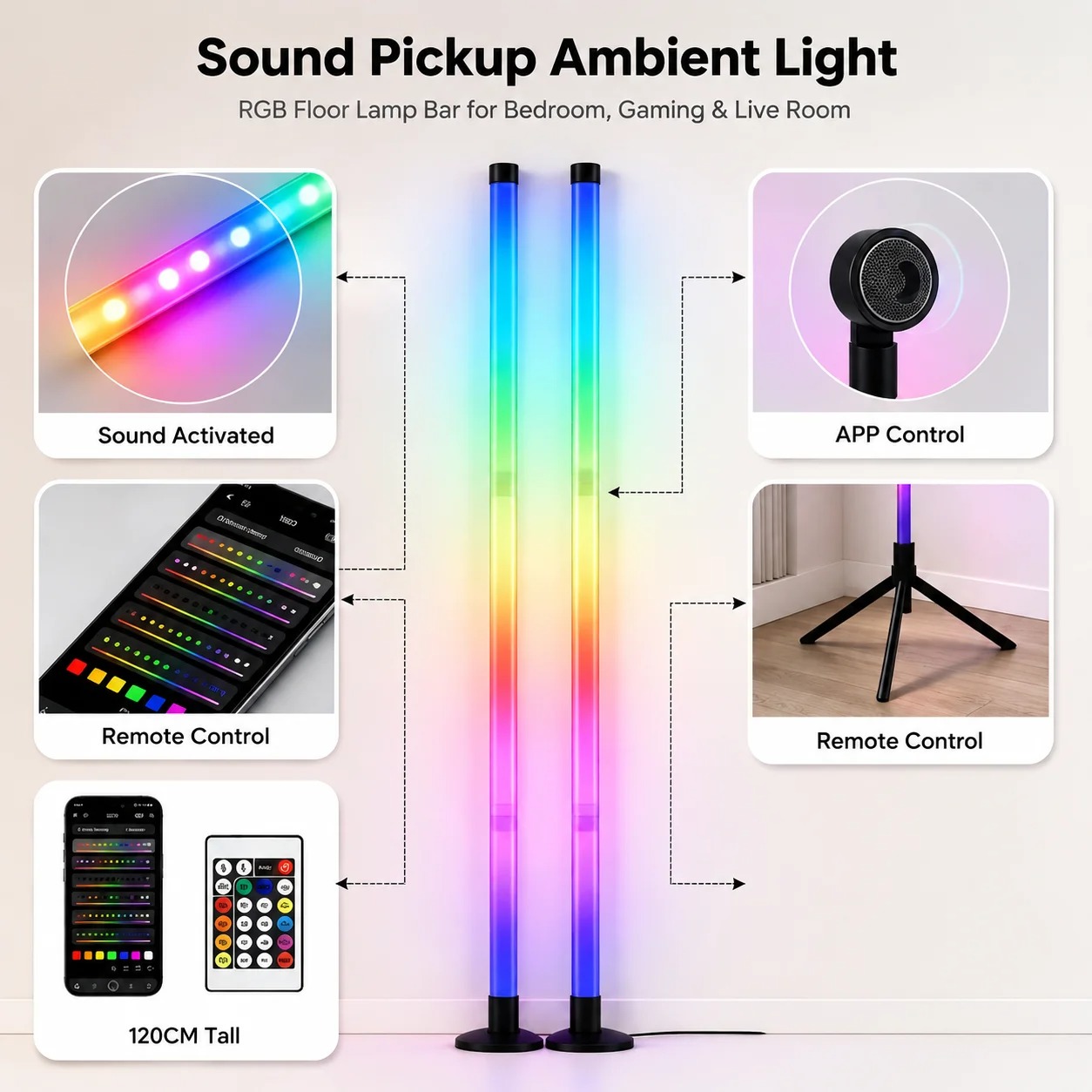 2PCS 120CM RGB Floor Lamp, Sou - Interior Design Room 评论和价格